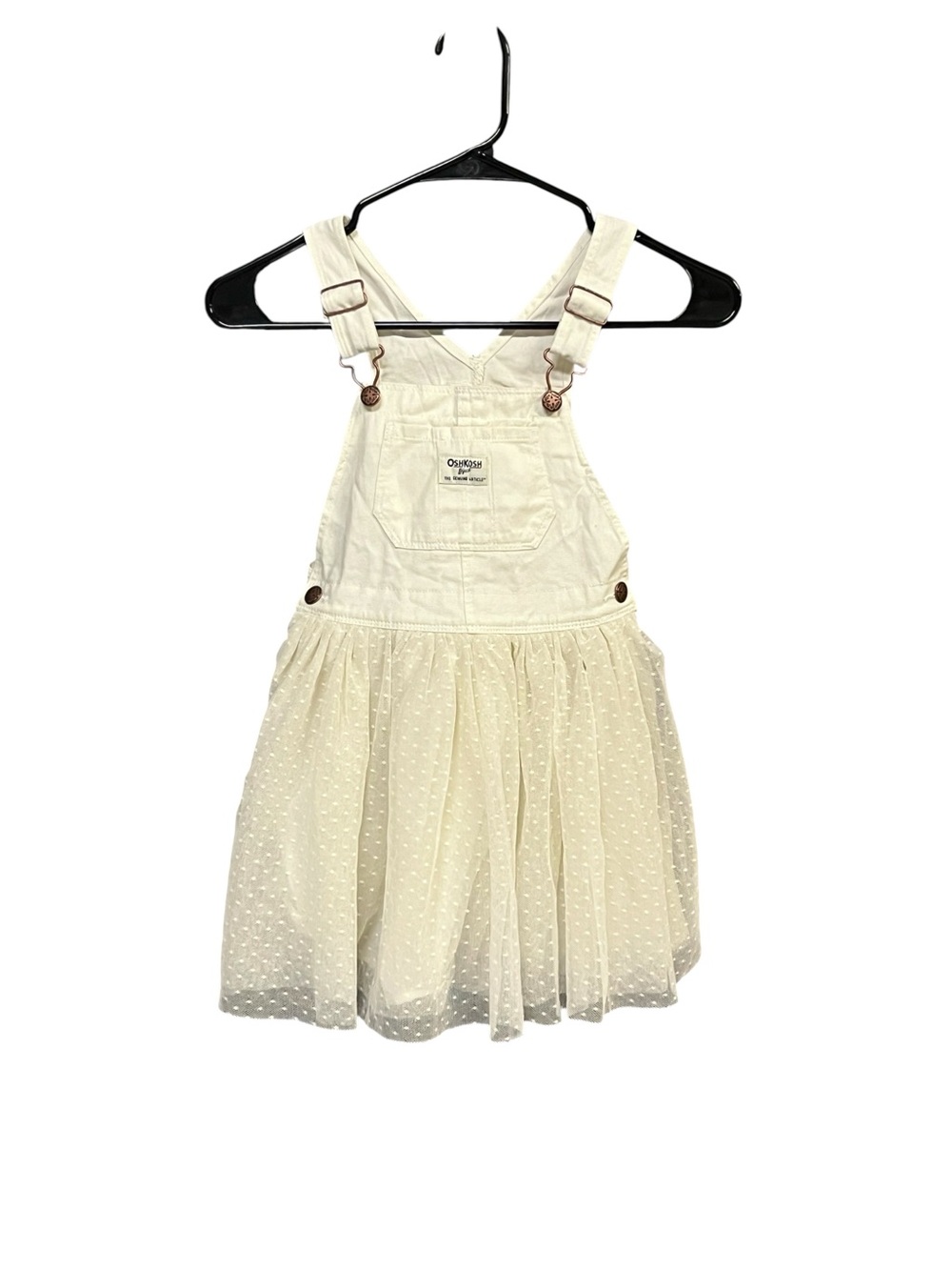 OshKosh B’gosh 5T Ivory Swiss Dot Tulle Overall Dress Cottagecore Coquette